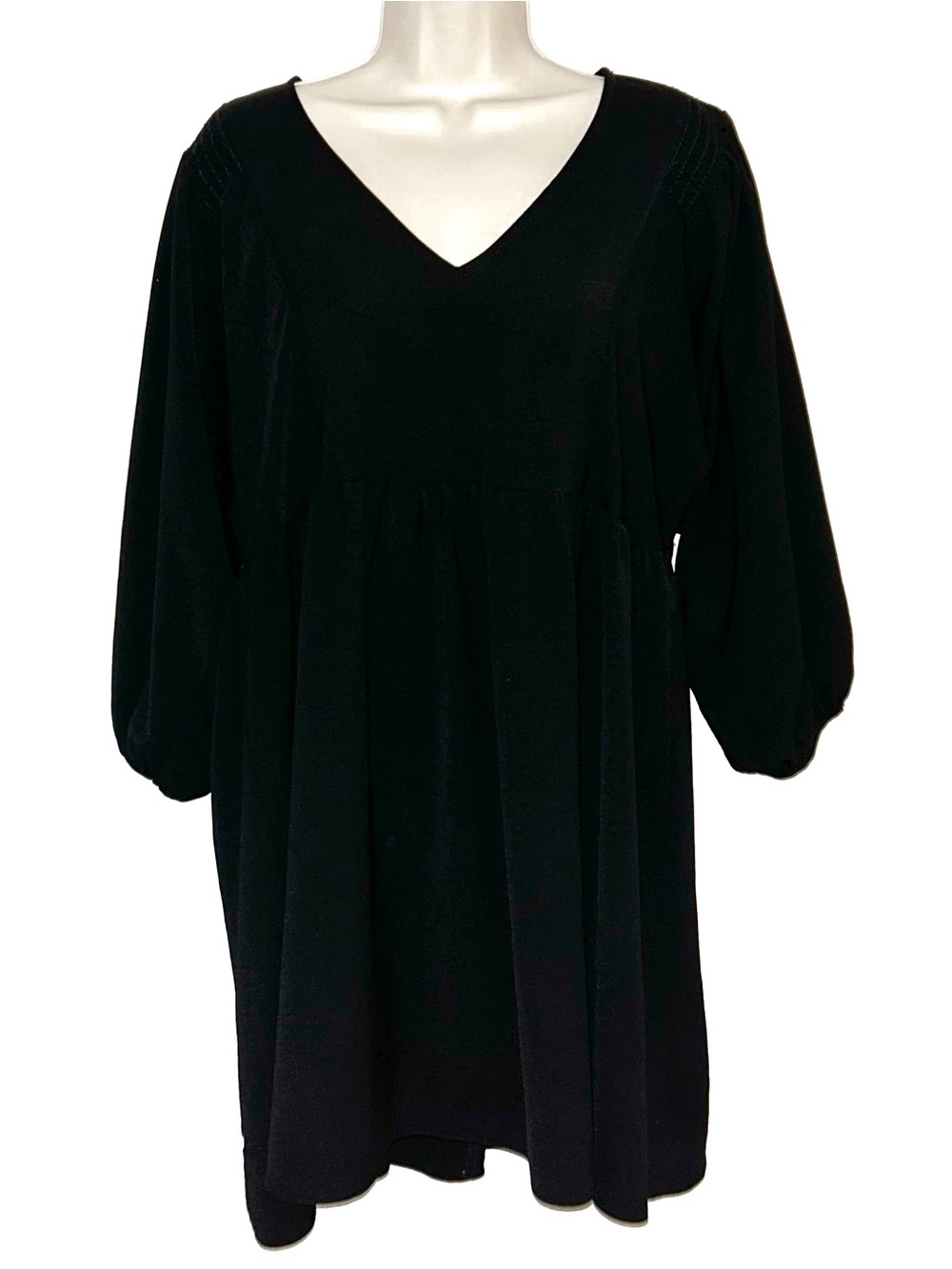 vestique Black V-Neck Long Sleeve Babydoll Dress
